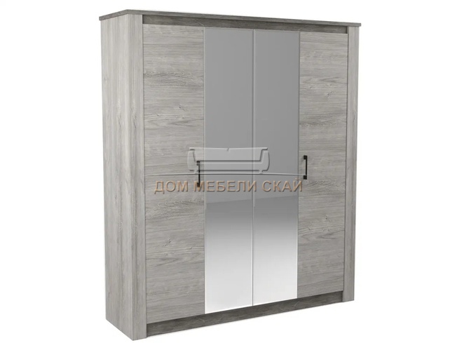 Шкаф 4-дверный с зеркалами Денвер, риббек серый