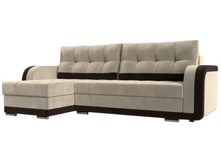 Угловой диван-кровать левый Марсель, бежевый/коричневый/микровельвет