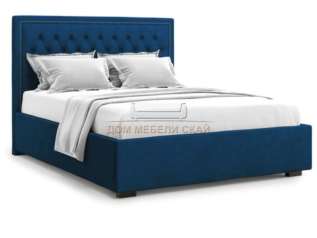 Кровать двуспальная 160x200 Orto с подъемным механизмом, синий велюр velutto 26
