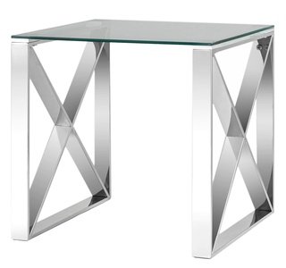 Журнальный стол 55x55 КРОСС, прозрачное стекло/сталь серебро