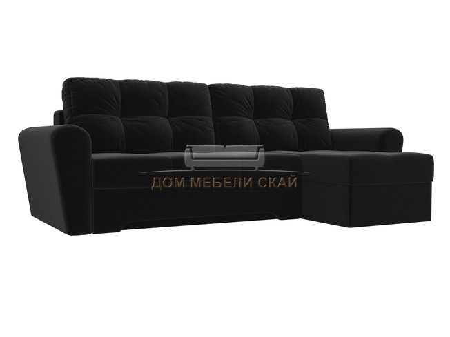 Угловой диван-кровать правый Амстердам, черный/микровельвет