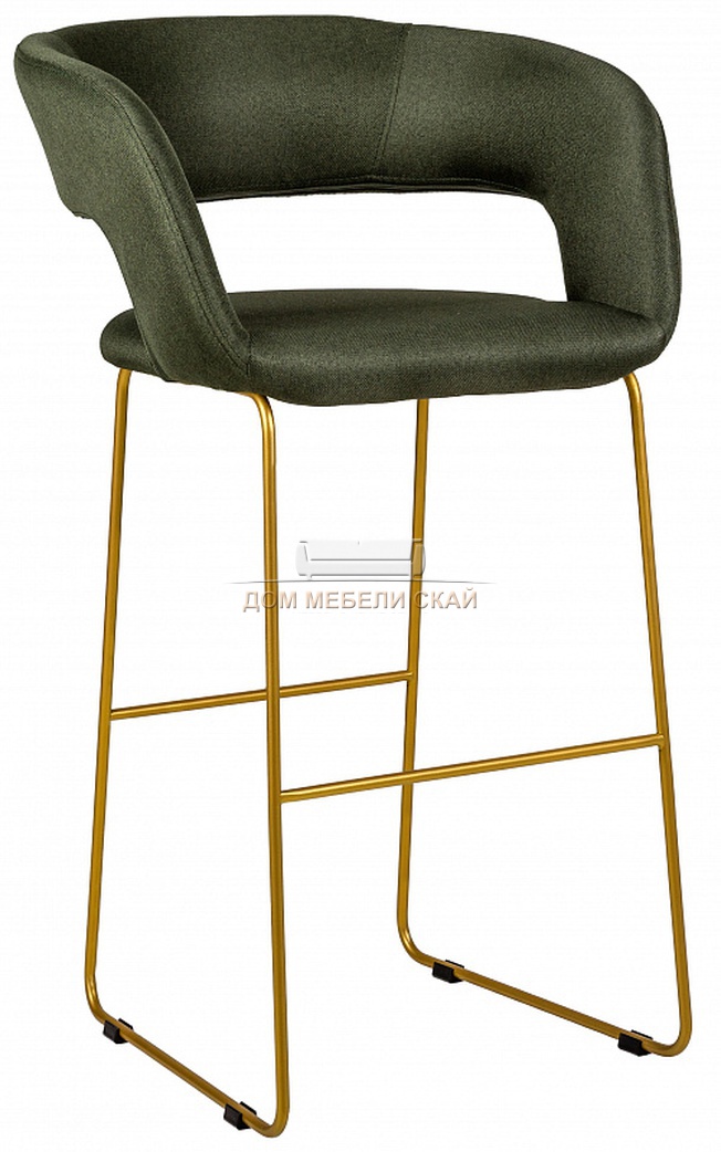 Стул-кресло барное Walter, рогожка темно-зеленого цвета/линк золото