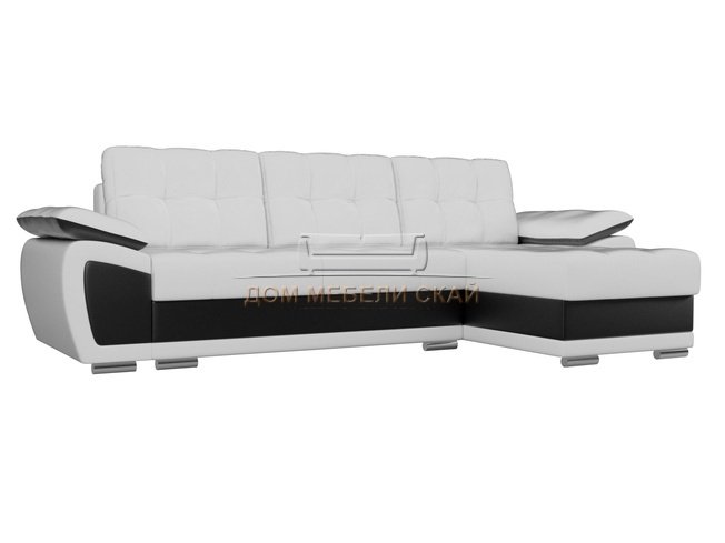 Угловой диван-кровать правый Нэстор, белый/черный/экокожа