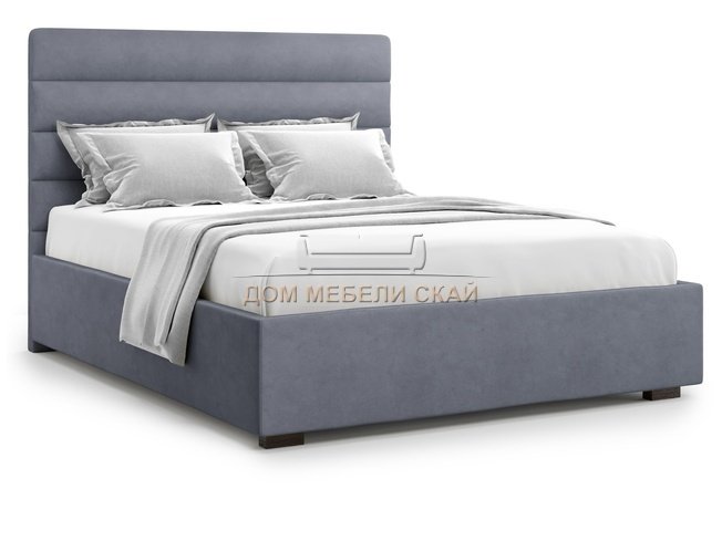 Кровать полутороспальная 140x200 Karezza с подъемным механизмом, серый велюр velutto 32