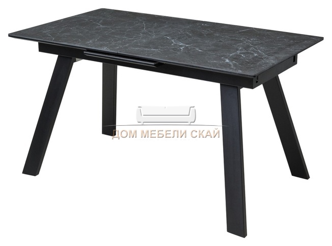 Стол обеденный раскладной Морис 140, темно-серый мрамор матовый керамика/черный каркас