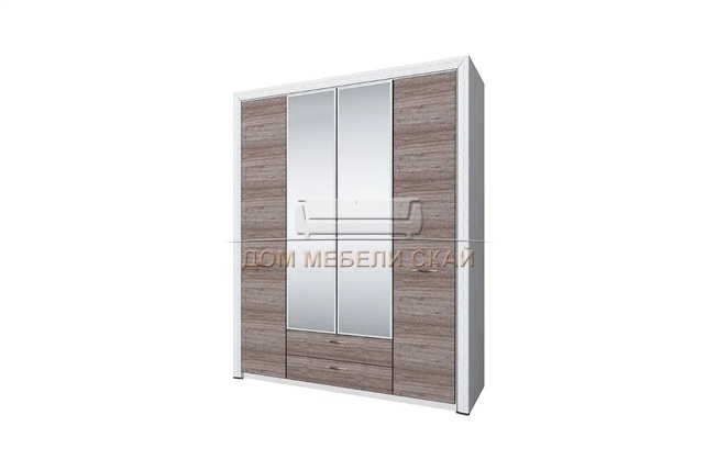 Шкаф 4-дверный Оливия Olivia 4D2S Z c зеркалом, вудлайн крем/дуб анкона