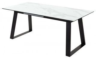Стол обеденный раскладной Франк 160, белый мрамор стекло/черный