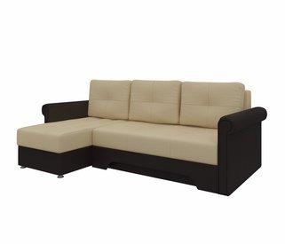 Угловой диван-кровать левый Леон, бежевый/коричневый/экокожа