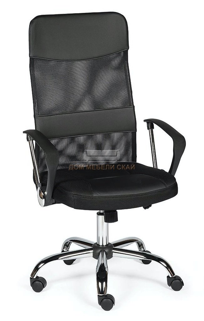 Кресло офисное Директ, black/черная экокожа/черная сетка