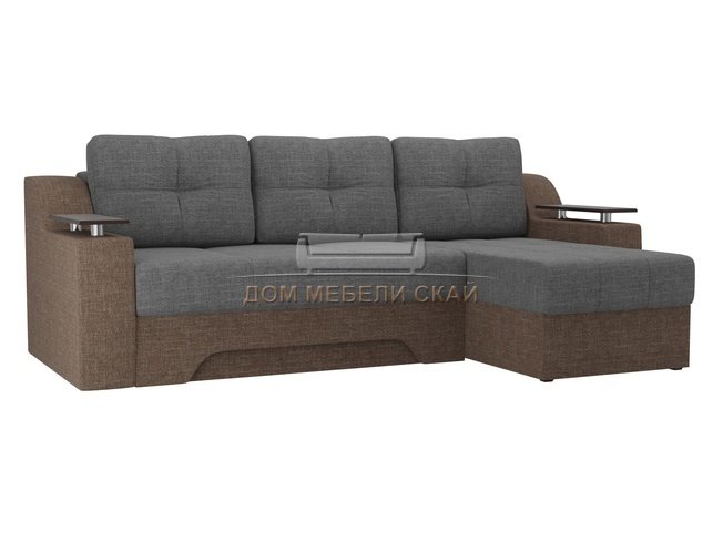 Угловой диван-кровать правый Сенатор, серый/коричневый/рогожка