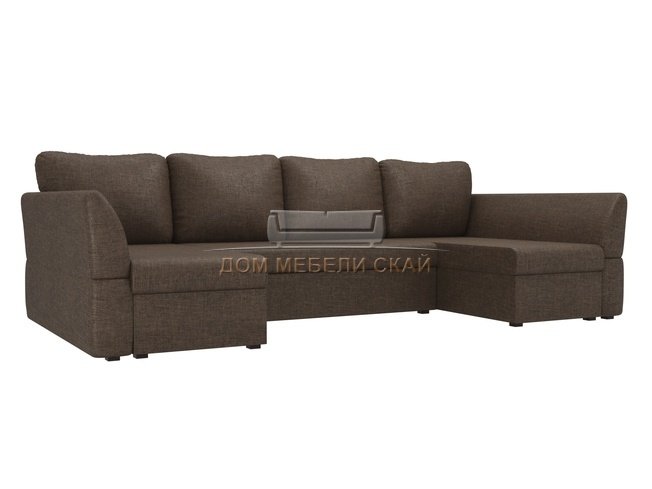П-образный угловой диван Гесен, коричневый/рогожка