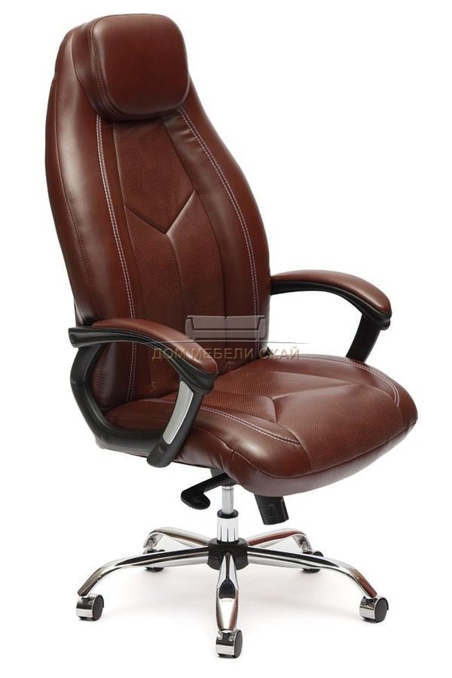 Кресло офисное Босс Boss люкс хром, коричневая глянцевая экокожа