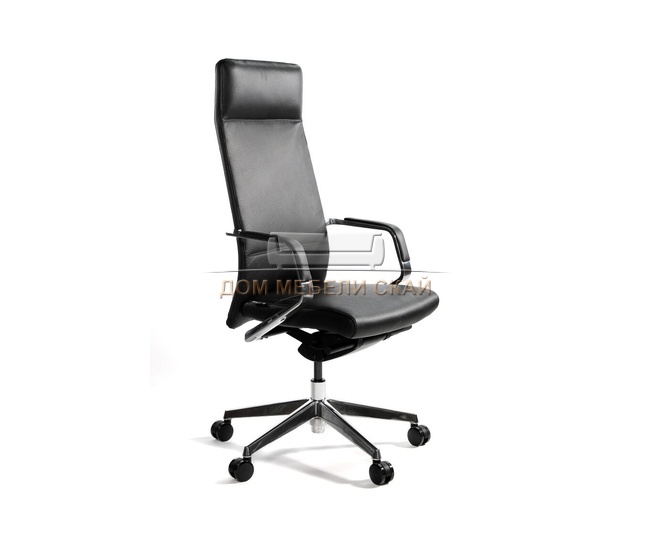 Кресло офисное Сиена, черная натуральная кожа/алюминий крестовина