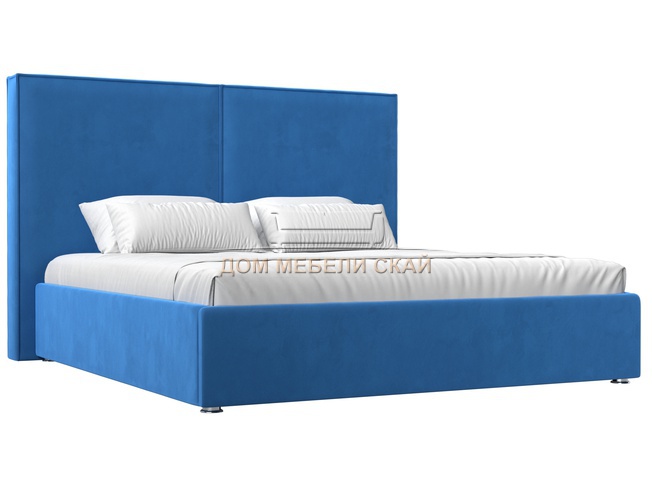 Кровать двуспальная 160x200 Аура с ПМ, голубой велюр