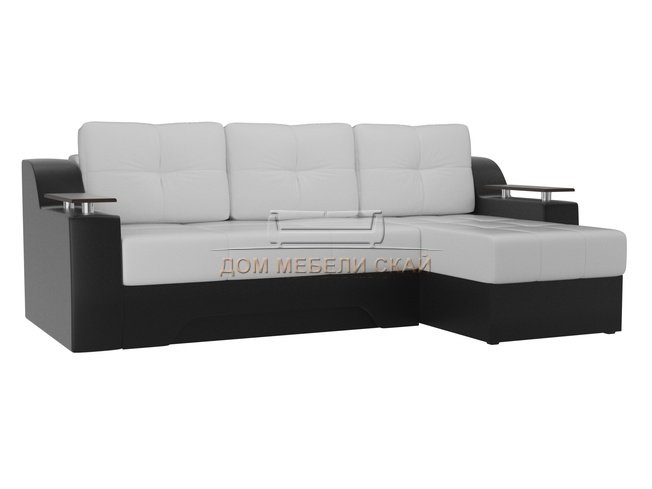 Угловой диван-кровать правый Сенатор, белый/черный/экокожа