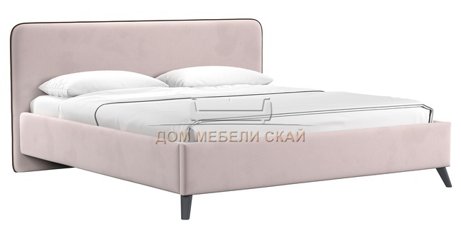Кровать двуспальная Миа 180х200 с ПМ, велюр пудрово-розовый Аватар 390/кант велюр коричневый Лайт 10