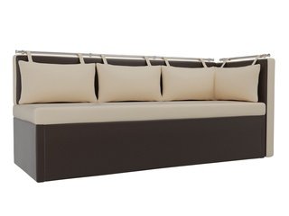 Кухонный угловой диван со спальным местом правый Метро, бежевый/коричневый/экокожа