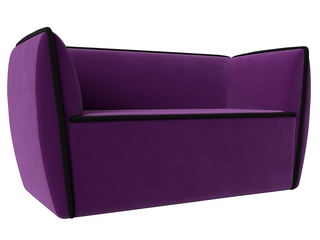 Прямой диван Бергамо 2-х местный, микровельвет фиолетовый/кант черный