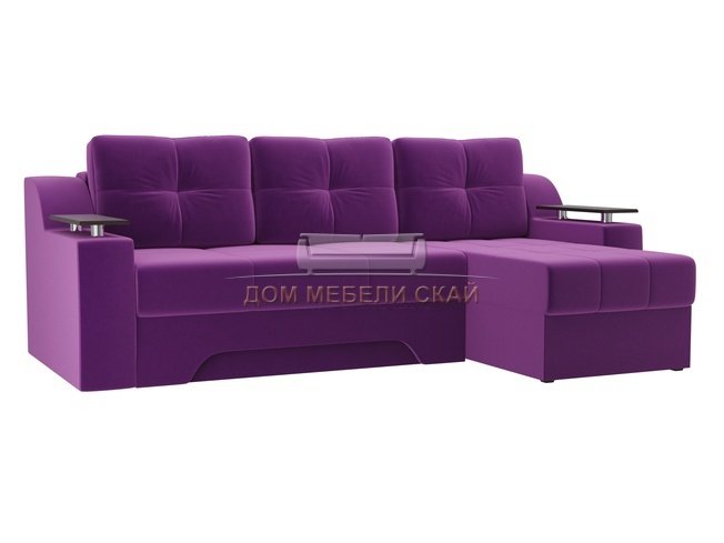 Угловой диван-кровать правый Сенатор, фиолетовый/микровельвет