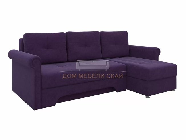 Угловой диван-кровать правый Леон, фиолетовый/микровельвет
