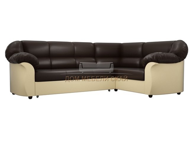 Угловой диван-кровать правый Карнелла, коричневый/бежевый/экокожа