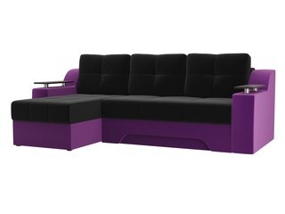 Угловой диван-кровать левый Сенатор, черный/фиолетовый/микровельвет