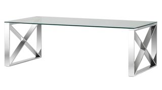Журнальный стол 120x60 КРОСС, прозрачное стекло/сталь серебро