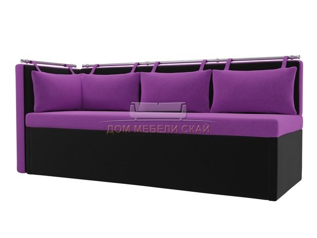 Кухонный угловой диван со спальным местом левый Метро, фиолетовый/черный/микровельвет