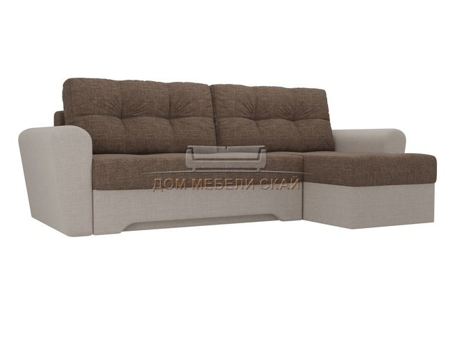 Угловой диван-кровать правый Амстердам, коричневый/бежевый/рогожка