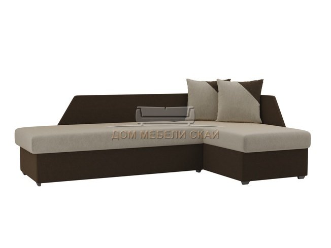Угловой диван-кровать правый Андора, бежевый/коричневый/микровельвет