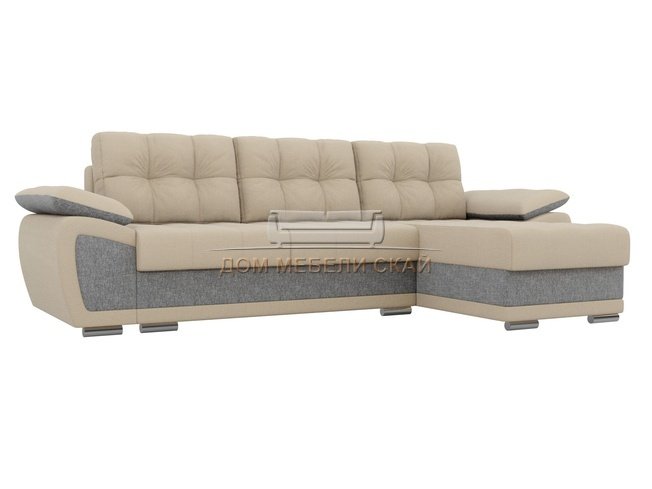 Угловой диван-кровать правый Нэстор, бежевый/серый/рогожка