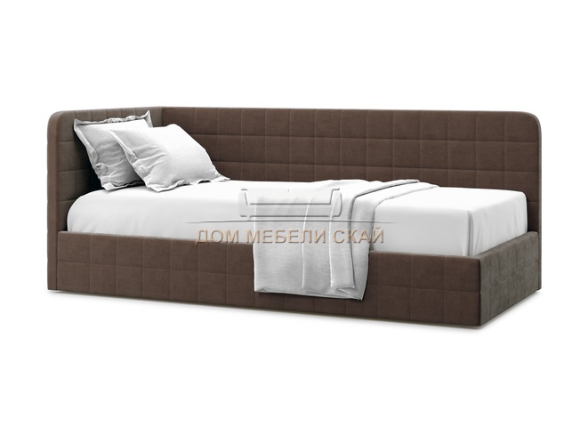 Кровать-кушетка мягкая Tichina 90x200 с ПМ, левая/шоколадный велюр velutto 23