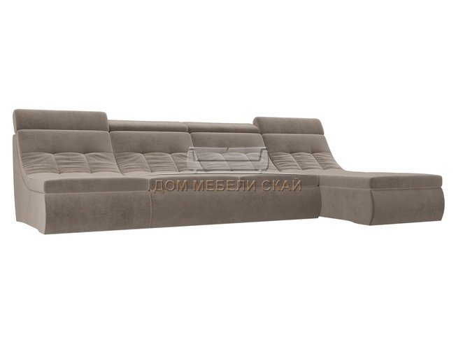 Угловой модульный диван-кровать правый Холидей Люкс, коричневый/велюр
