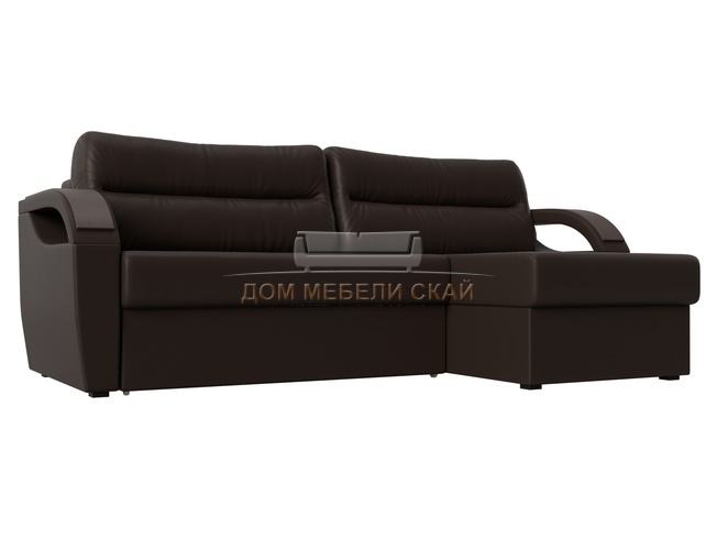 Угловой диван-кровать правый Форсайт, коричневый/экокожа