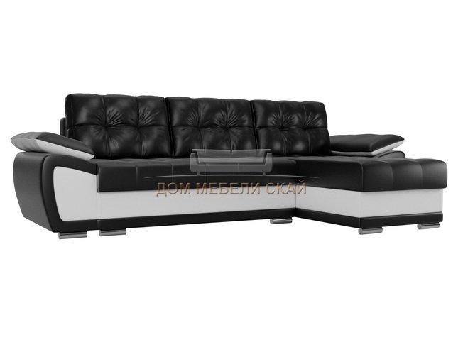 Угловой диван-кровать правый Нэстор, черный/белый/экокожа