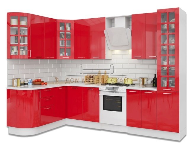 Кухня Модерн угловая 1720x3000, красный глянец
