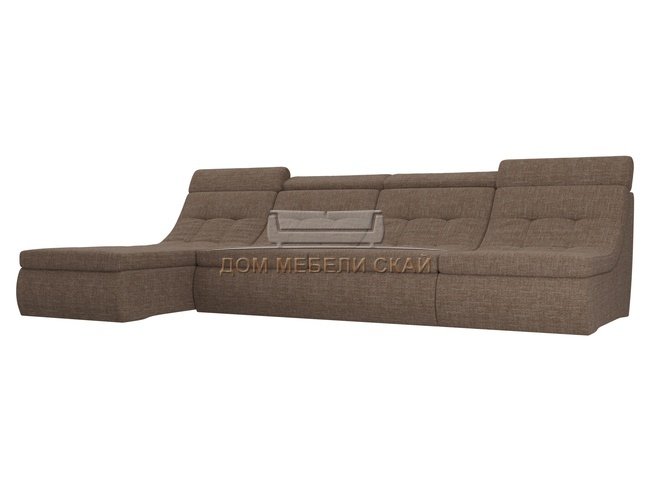 Угловой модульный диван-кровать левый Холидей Люкс, коричневый/рогожка