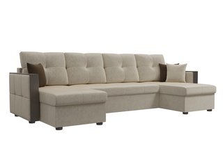 П-образный угловой диван Валенсия, бежевый/микровельвет