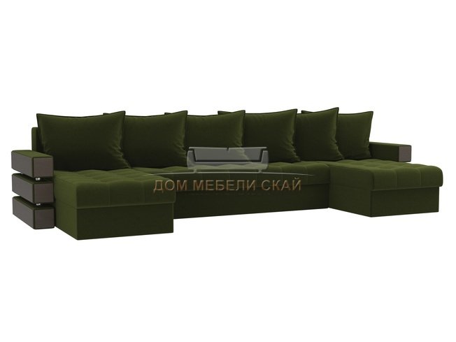 П-образный угловой диван Венеция, зеленый/микровельвет