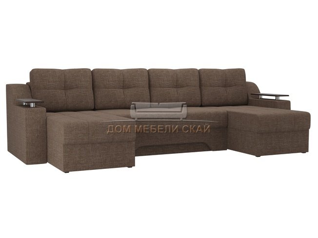 П-образный угловой диван Сенатор, коричневый/рогожка