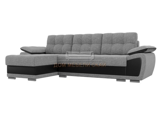 Угловой диван-кровать левый Нэстор, серый/черный/рогожка/экокожа