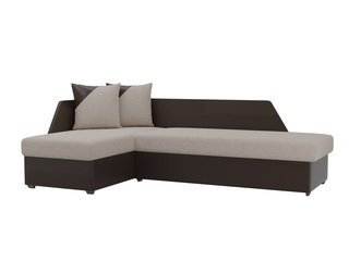 Угловой диван-кровать левый Андора, бежевый/коричневый/рогожка/экокожа