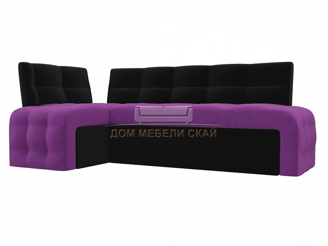 Кухонный угловой диван левый Люксор, фиолетовый/черный/микровельвет