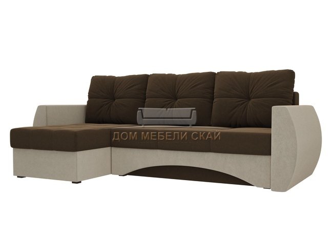 Угловой диван-кровать левый Сатурн, коричневый/бежевый/микровельвет