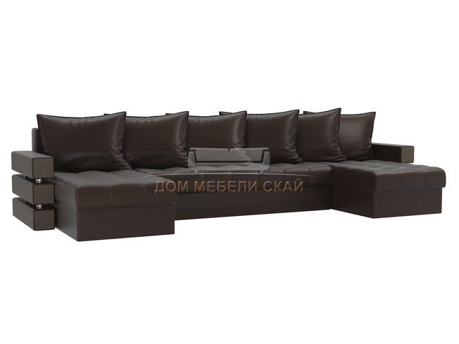 П-образный угловой диван Венеция, коричневый/экокожа