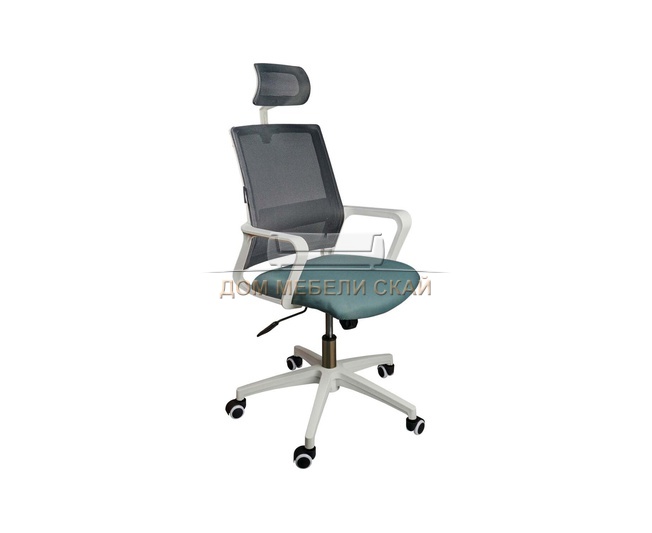 Кресло офисное Бит, белый пластик/серая сетка/темно-серая ткань