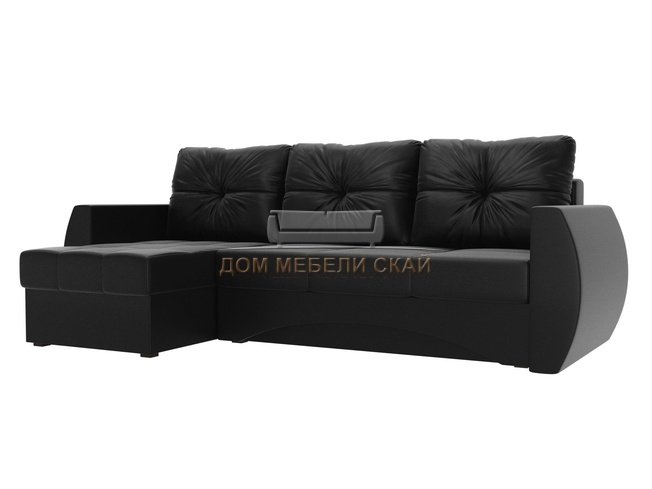 Угловой диван-кровать левый Сатурн, черный/экокожа