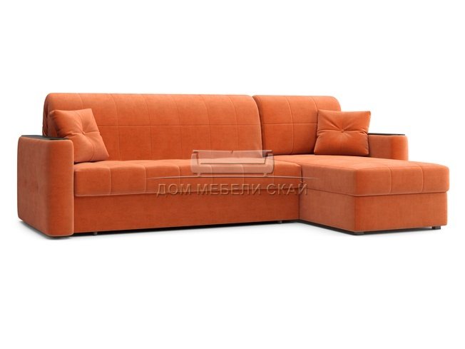 Угловой диван-аккордеон Ницца 1400, velutto 27 оранжевый/накладка венге