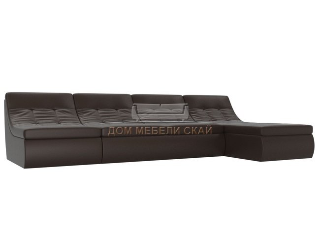 Угловой модульный диван-кровать правый Холидей, коричневый/экокожа