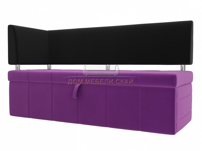 Кухонный диван Стоун с левым углом, фиолетовый/черный/микровельвет